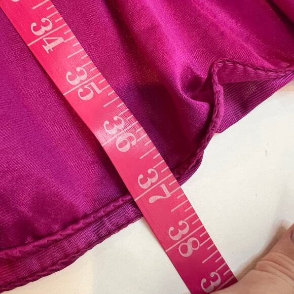 Vintage 80s Vanity Fair Satin Nightgown Dress Fuchsia Pink Blue Midi Lace USA - Picture 7 of 7